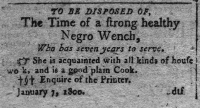 1800 Philadelphia advertisement to sell an enslaved Black woman.